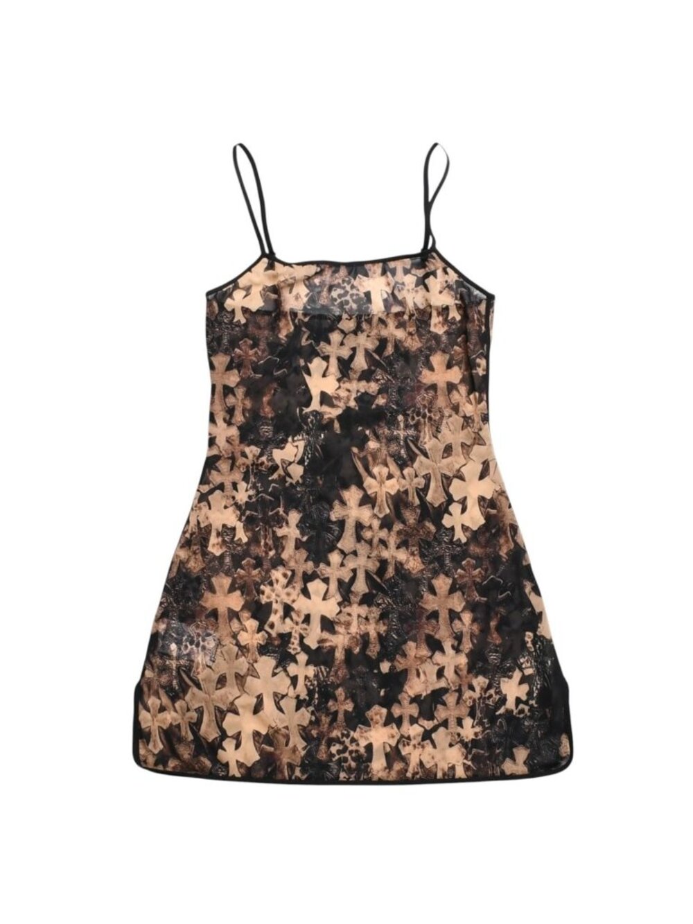 Chrome Hearts Dress Semi Tary Cloth Sheer Mesh Fabric Black Brown XS